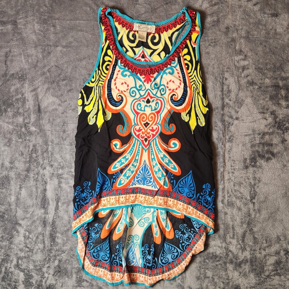 Flying Tomato Women Paisley High Low Tank Top Multi-Color Rayon IT6765 Large